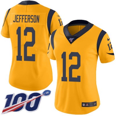 Nike Los Angeles Rams #12 Van Jefferson Gold Women's Stitched NFL Limited Rush 100th Season Jersey